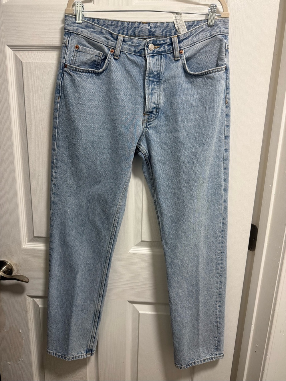 Zara Straight Fit Light Wash Rigid Denim Button Fly Jeans Men's 32